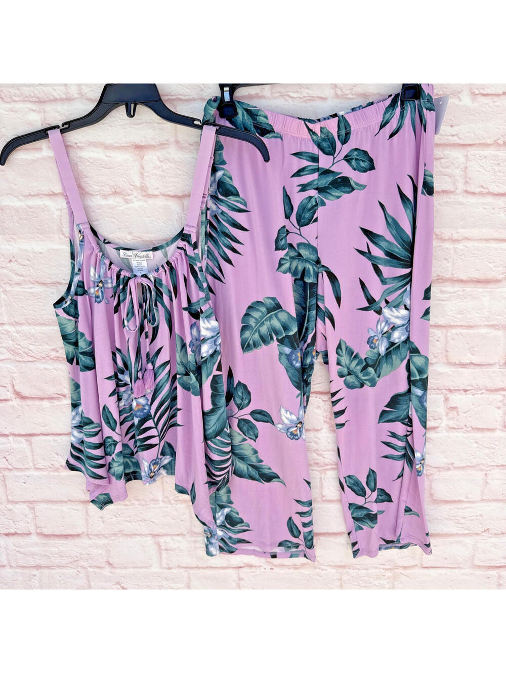 Linea Donatella Lilac Purple Tropical Palm Capri Tank Pajama Set S Small NWT